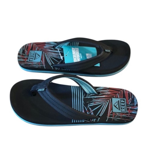 Reef Ahi Kids Flip Flops Size 1 Black Tropical Dream Beach Sandals - Picture 3 of 9